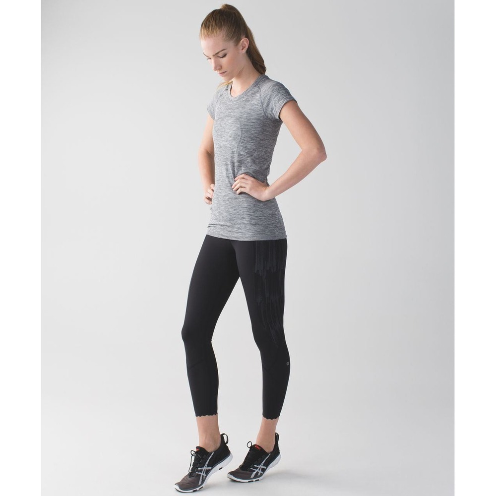 Lululemon Tight Stuff Tight Black Crop Compression Scalloped Leggings Size 8